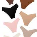DEANGELMON Women Seamless Bikini Cheeky Underwear Invisible No Show Panties V-Waist Hipster Ladies Soft Stretch Multi Pack (Large, Coffee - 7 Pack)