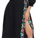 YZXDORWJ Women's Mexican Dress Boho Embroidered Summer Casual Off Shoulder Short Vacation Dress XL