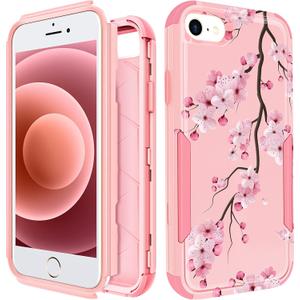 for iPhone SE Case 2020/2022/3rd Generation, for iPhone 8/7 Case, Heavy Duty Protective Blossom Cute Phone Cover for Women Men Girls Boys Hard Cases for iPhone 7/8/SE