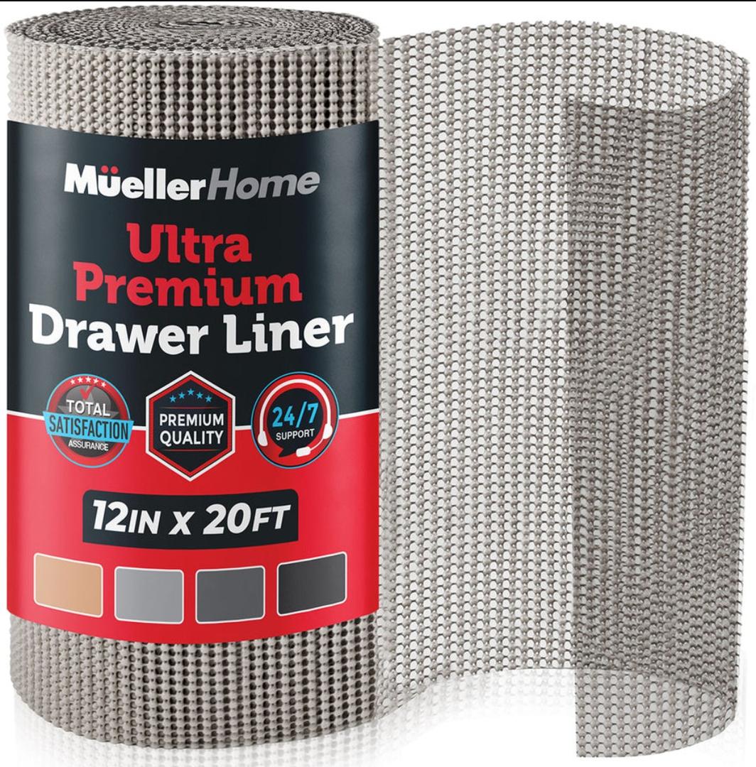 Shelf Drawer and Cabinet Liner, Durable with Strong Grip, 17.5 in x 20 FT, Non Adhesive Liners Protect Kitchen Cabinets and Cupboard, Bathroom Drawers and Shelves, Desks, Light Gray