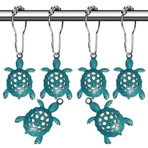 Nautical Green Sea Turtles Beach Theme Shower Curtain Hooks, Blue Ocean Decor Shower Hooks for Shower Curtain, Tropical Shower Curtain Rings Rust Proof Shower Curtain Hanger Clips