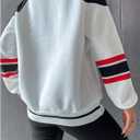 SweatyRocks Women's Color Block Number Graphic Long Sleeve Sweatshirts V Neck Loose Pullover Tops (White, S)