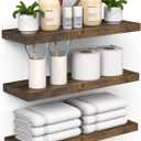 BAYKA Floating Shelves Bathroom for Wall  Shelf Over Toilet Farmhouse Rustic Wood for Bedroom, Kitchen, or Living Room Decor Organization Display Shelving  Rustic Brown, Set of 3 (15.7inches)