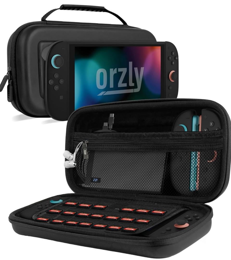Orzly Case Compatible with Nintendo Switch 2 Protective Carry Case (2025 Model) with Screen Padding, Game Card microSD Pockets for Console and Accessories Screen Size 7.9" - Gift Boxed (Black)