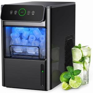 Silonn Ice Maker Coutertop - Portable Ice Cube Machine - 20lbs of Bullet Ice per Day, Makes Ice in 6 Minutes, Stainless Steel with Visible Water Level Window, Ideal for Kitchen, Office, and Camping
