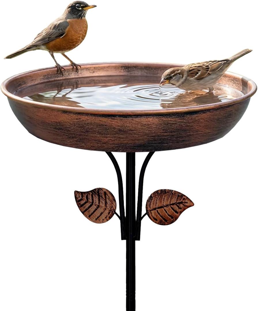 Metal Bird Bath for Outdoors, 12" Dia Bowl with Stable Upgrades Stake Birdbaths Garden Yard Lawn Decor 0.7 Gallon