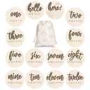 7 Pack 3D Baby Monthly Milestone Card Signs Baby Announcement Sign Double Sided Hello World Newborn Signs Wooden Circles Discs for Welcome Newborn Boy Girl Photo Props(Brown,Letter)