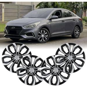 Hubcaps 15" Wheel Rim Cover Universal R15 Hub Caps, 15-Inch Hubcaps Wheel Covers Set of 4 Snap On Car Pickup Truck SUV, Silver & Black Color
