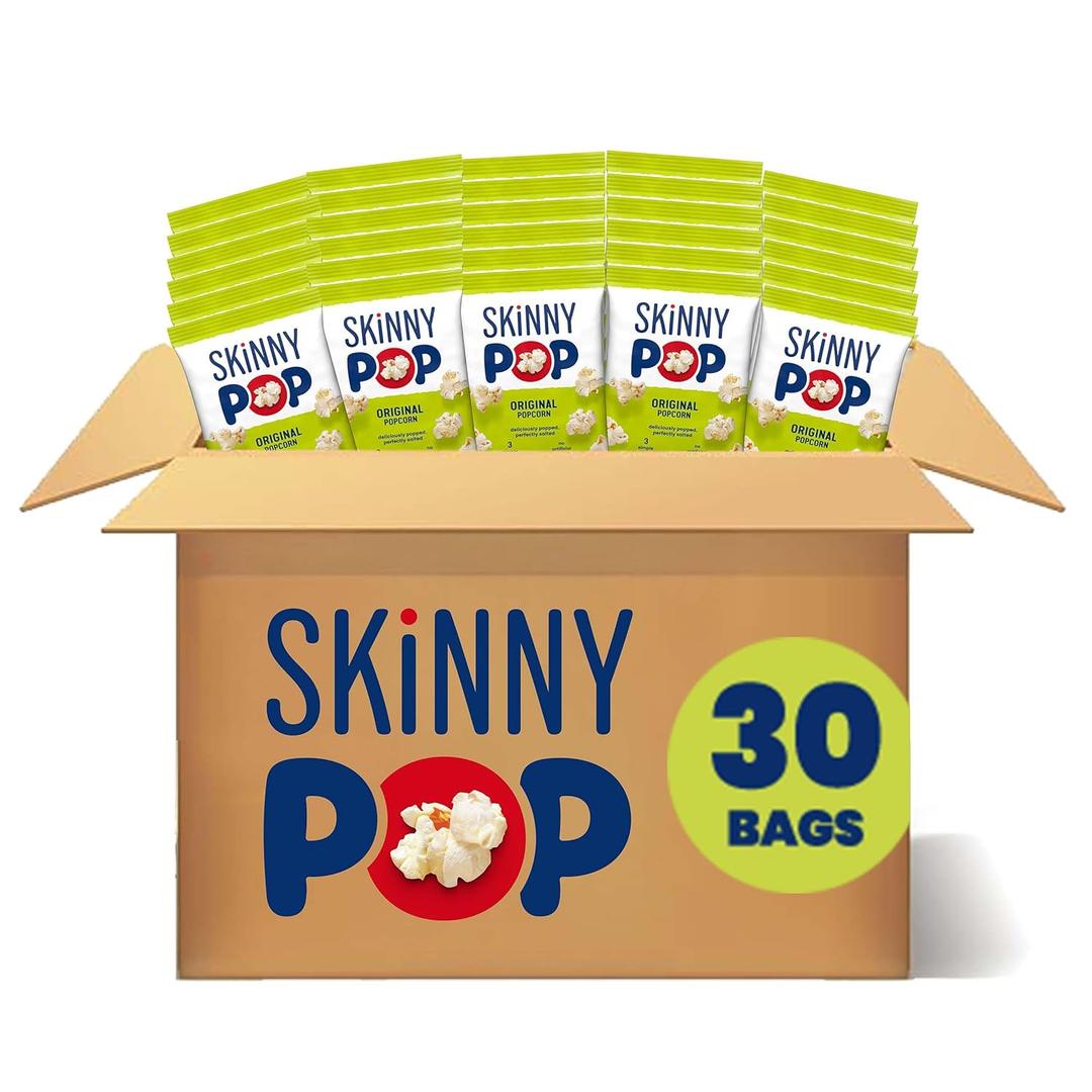 SkinnyPop Popcorn, Original, Whole Grain, Dairy-Free Snack, 0.65oz Bags (30ct) (EXP 08/12/26)