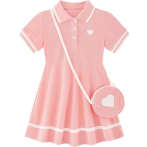 Move Dance Toddler Girl Sporty Dress Summer Clothes Kids Casual Sundress With Bag  (5-6 Years, Coral)