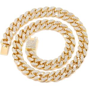 Cuban Link Dog Collar Gold Silver Color Metal Chain Diamond Pet Collars for Dogs Cats Jewelry 8/10/14/16/18/20/24/28 Inch (16inch, Gold)