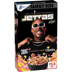 3 x Justin Jefferson's Jettas Mix Cereal, Cinnamon Toast Crunch Strawberry and Frosted Lemon Cheerios, Family Size, 19.8 oz