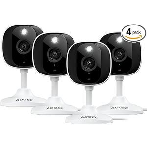 2K Home Security Cameras- Outdoor/Indoor Cameras for Baby/Nanny/Dog, 2.4Ghz WiFi Camera with 2-Way Talk, 24/7 SD Recordings, Color Night Vision, Siren, Works with Alexa/Google Home, C1-White-4P