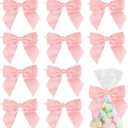AIMUDI Baby Pink Satin Ribbon Bows 4.5" Pre-Tied Bows with Twist Ties for Gift Wrapping Treat Bags Boxes Baby Shower Wedding Party Favors Valentine's Day Decorations, 36 PCs