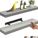 Ballucci Floating Shelves, 24" Wood Wall Shelf Set of 2, with Invisible Brackets for Bathroom, Living Room, Bedroom, Kitchen, Nursery, 6" Deep, Rustic Gray (Grey)