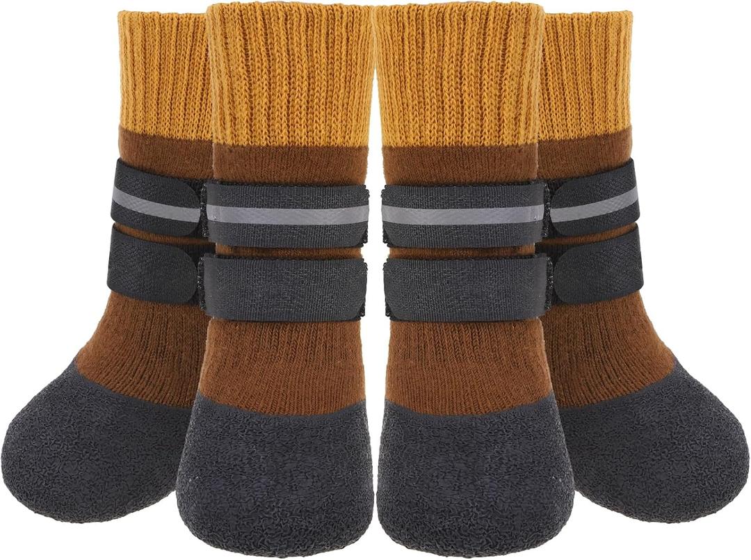KOOLTAIL Anti Slip Winter Dog Socks to Prevent Licking Paws, Waterproof Snow Rain Long Dog Boots&Paw Protector, Warm Grippy Booties Reflective Double Straps for Hardwood Floor, Small Medium Large Dogs