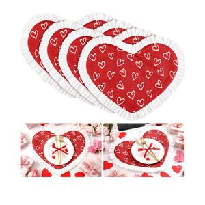 Bucherry 4 Pcs Valentine's Day Heart Placemats 17 Inch Red Love Hearts Placemats Fabric Table Mats with Ruffled White Edge, Seasonal Anniversary Holiday Table Mats for Party Kitchen Dining Decoration