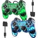 Degulan Wired Controller for PS-2 High Performance Double Shock Gamepad Joystick Remote Compatible with Play 2 (ClearGreen and ClearBlue)