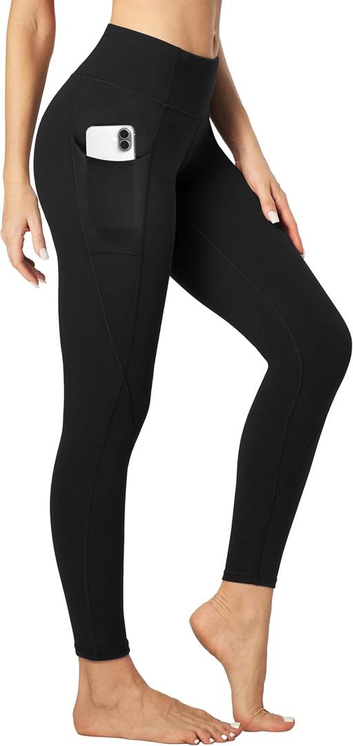 Heathyoga Leggings with Pockets for Women Tummy Control High Waisted Yoga Pants Women Compression Workout Leggings (Black)