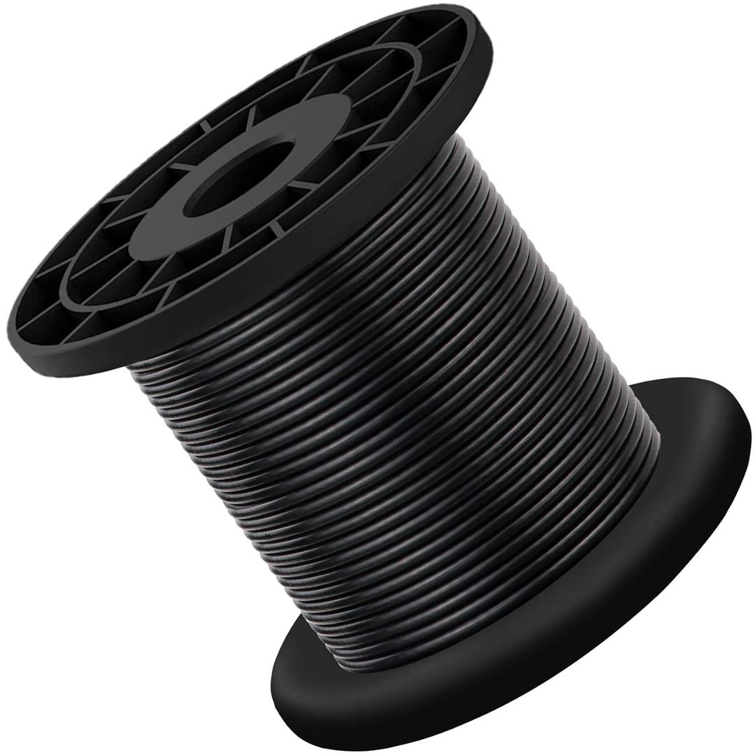 304 Stainless Steel Wire Rope Cable, Black Vinyl Coated - Outdoor Light Guide Wire for String Lights, Clotheslines - 1/16 Inch Overmolded to 3/32 Inch, 100ft