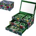 MAGRACE 3 Layer Jewelry Box Organizer with Mirror & Drawer Velvet Lined