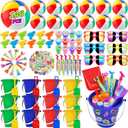 GIFTINBOX Beach Pool Party Favors,146PCS Pool Beach Toys for Kids Ages 4-8 8-12, Summer Party Favors for Kids, Beach Balls, Kids Sunglasses, Buckets Bulk Sand Toys, Birthday Party Decorations