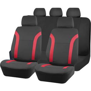 Zpana Car Seat Cover Full Sets, 9PCS Waterproof Vehicle Front and Rear Split Bench Covers with 3D Foam Back Support, Breathable Auto Seat Protective Accessories, Universal for SUV RV Truck (Red)