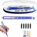 Protectivemethod Fountain Pen Retractable,0.38mm Blue&black Ink Transparent Barrel Includes 5 Refillable Ink Cartridges,Smooth Writing No Leaking Medium Nib Transparent Barrel