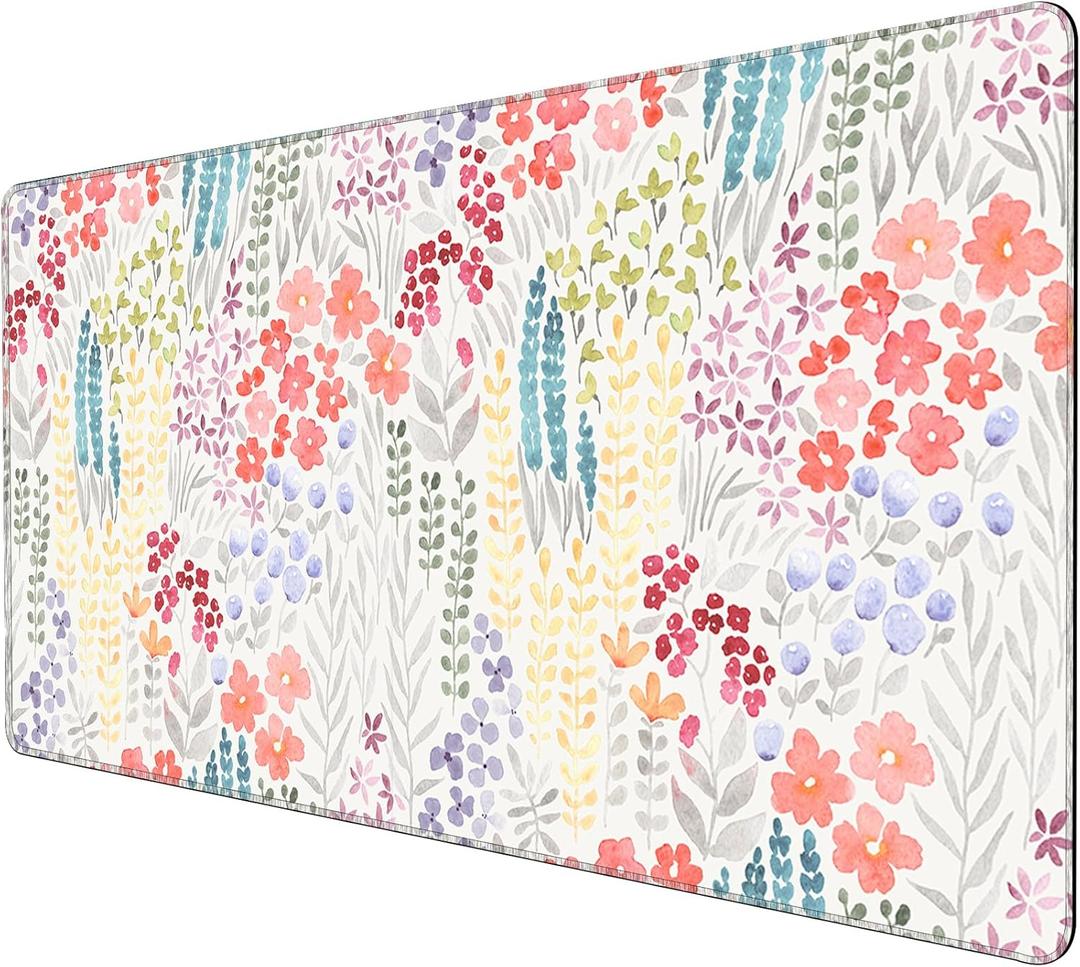 L-SPOUTTO Gaming Mouse Pad Large Desk Mat XXL Mouse Pad Non-Slip Rubber Base Keyboard Pad Waterproof Desktop Mat for Laptop Computer Work Game Home Office-Meadow with Flowers