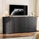 Hetoy 12 Drawer Wood Dresser for Bedroom 63" Wide Chest of Drawers, Modern Storage Cabinet for Living Room, Hallway, Entryway, Fits 65 Inch TV, Sturdy Wood Construction - Black, 63" W x 29.5" H x 15.8" D