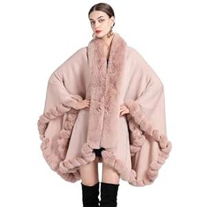 Obosoyo Wrap Cape Women Faux Fur Collar Shawl Knit Poncho Cloak Cardigan Coat Evening Dress