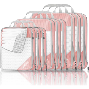 9 Set Compression Packing Cubes for Travel - Compressible, Lightweight, and Space-Saving Packing Cubes, Travel Essentials for Women, Pink
