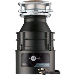 InSinkErator Badger 5 Garbage Disposal with Power Cord, Standard Series 1/2 HP Continuous Feed Food Waste Disposer, Badger 5 W/C, No Size, Black/Gray