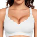 Gailife Scalloped Lift Bras Women Soft Jelly Push Up Wireless Bra Supportive V Neck No Underwire Seamless Tshirt Bralettes (White, S)