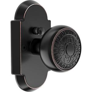 Antique Door Knobs Privacy Door Knobs Interior with Push-Button, Vintage Door Knob with Lock for Bedroom and Bathroom, Zinc Alloy, Oil Rubbed Bronze, 1 Pack