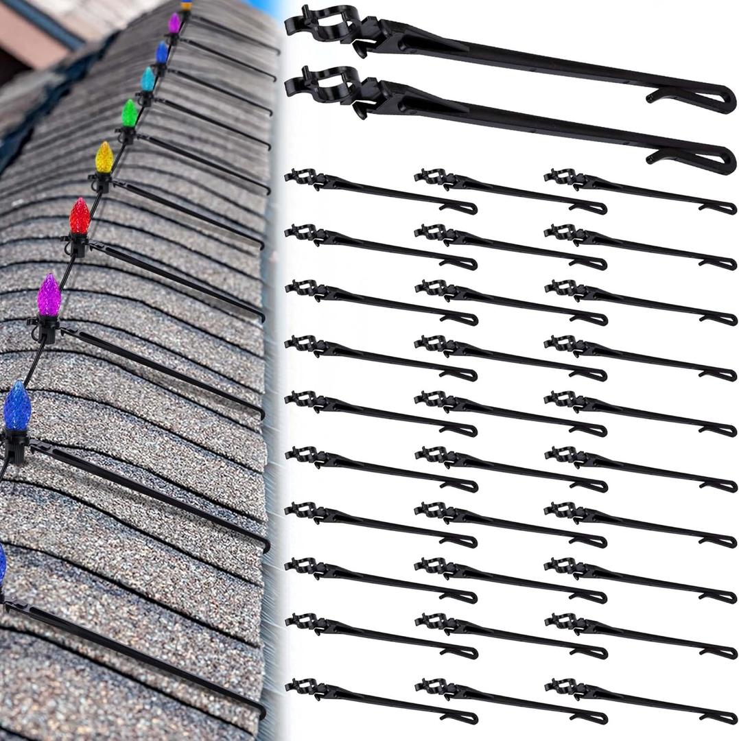 100 Pcs Adjustable Roof Ridge Light Clips, Christmas Light Ridge Hooks for C7 C9 Mini Lights, Universal Christmas Light Roof Clips for Outdoor Ridgeline Hanging String Light