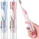 2 Pcs Travel Toothbrush Kit Fold Built-in Toothbrushes Set, Soft Bristles for Travel Camping School Business Trip Essential (Blue, Pink)