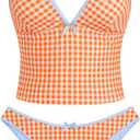 ZAFUL Women's Spaghetti Strap Tankini Swimsuits V Neck Tummy Control Tie Side Thong Bikini Swimsuits 2 Piece Bathing Suits (Large) Color: 2-a-orange