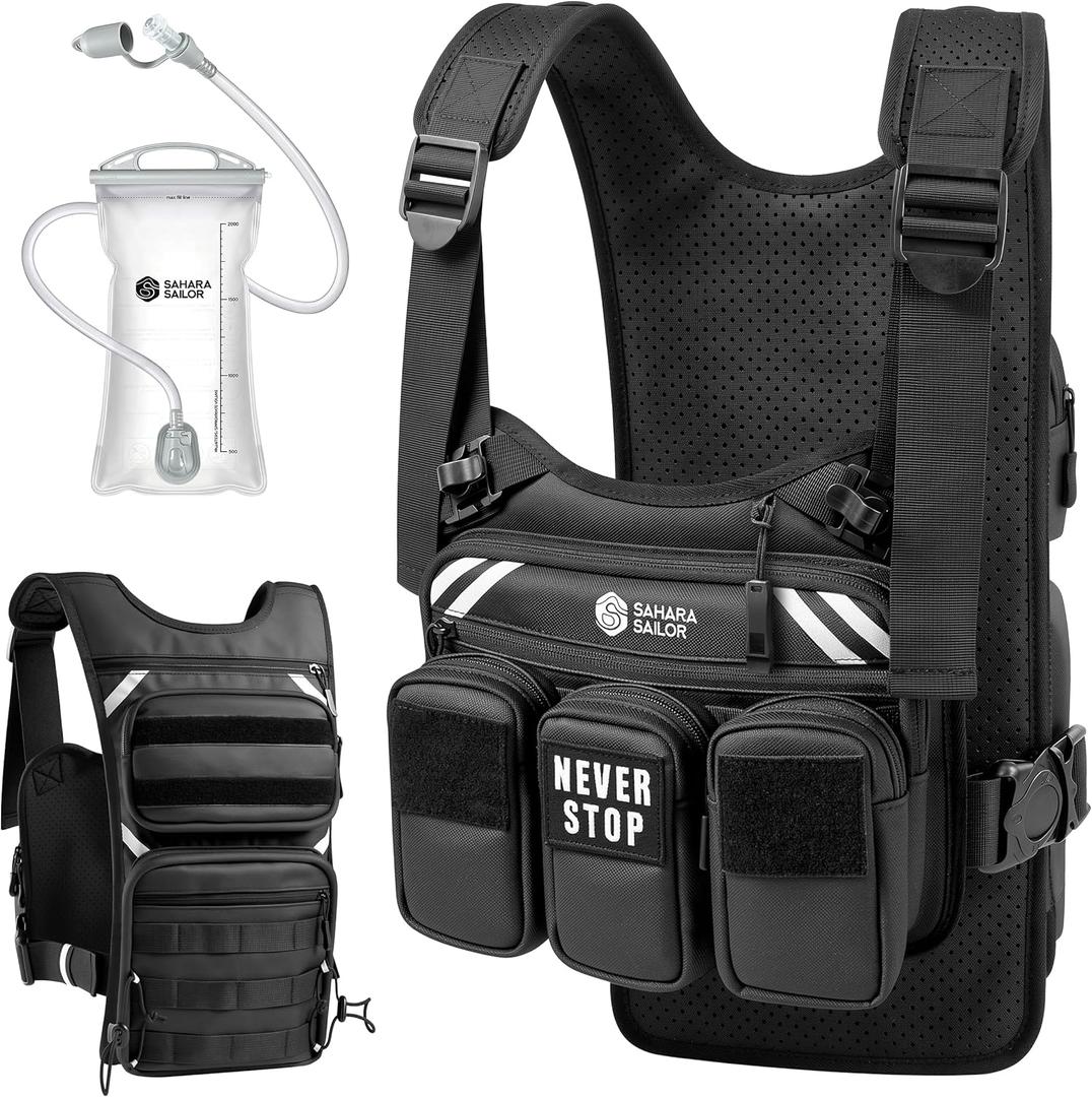 Sahara Sailor Running Vest with 2L Water Bladder, Hydration Vest for Women and Men, Breathable Durable Chest Pack with Waterproof Pockets for Jogging, Trail Running, Hiking
