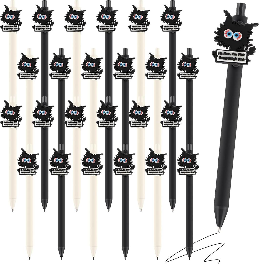 Feifeiya 24 Pcs Funny Pens Bulk for Coworkers Black Cat Retractable Black Ink Ballpoint Pens I'm Fine Everything's Fine Humor Office Desk Decor for Employee Team Staff Gifts