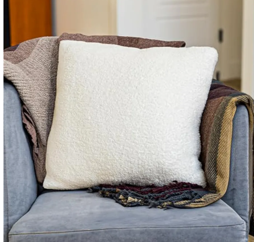SAMIAH LUXE Cream Teddy Boucle Pillow Covers 18x18 2pcs for Home Living Room Decor, Sherpa Textured Decorative Throw Pillow Covers for Boho Decor, Square Throw Cushion Euro Shams for Modern Farmhouse