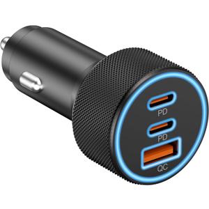 USB C Car Charger, 3-Port 67W Dual USB-C & USB-A Car Power Adapter PD/QC Fast Charging Cigarette Lighter for iPhone 17/16/15/14/13/12/11 Pro Max, iPad, Samsung Galaxy S25 S24/S23/S22, Pixel, Android