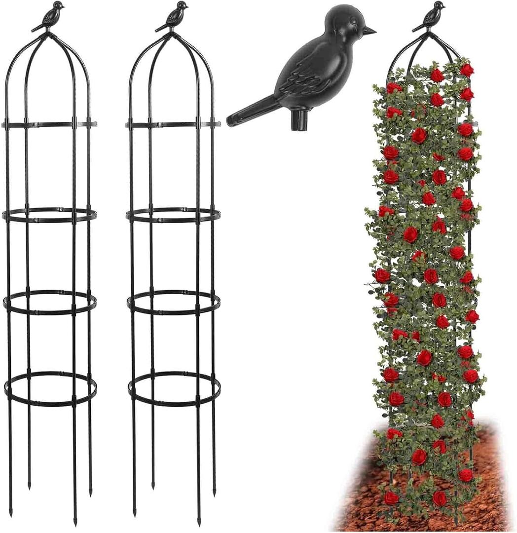 2-Pack 6FT Garden Obelisk Trellis for Climbing Plants,70Metal Plant Support Tower, Heavy Duty Thickened Tube,Rustproof Black Flower Stand for Vines, Roses, Outdoor & Indoor Use