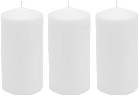 Stonebriar 3 Pack Tall 3 x 6 Inch 65 Hour Long Burning Unscented White Wax Pillar Candles