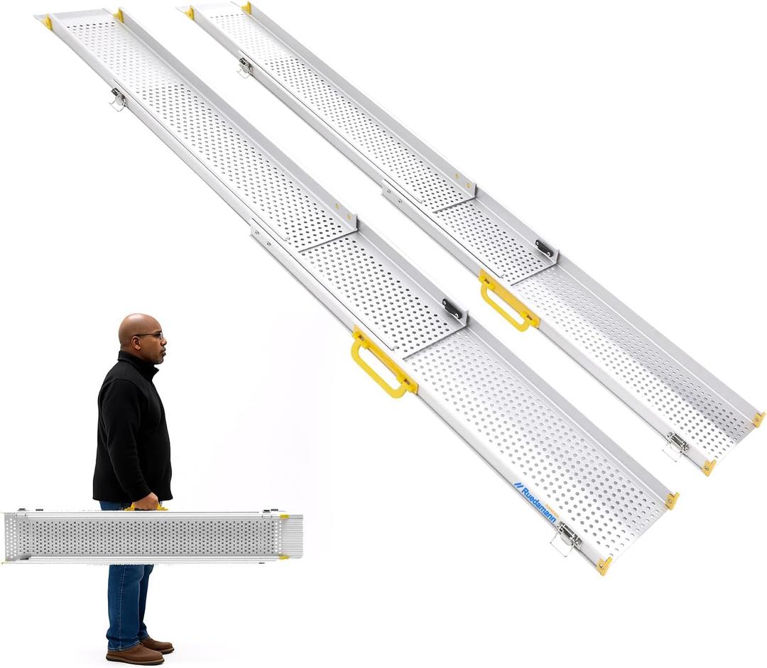 Ruedamann 10FT Wider Adjustable Wheelchair Ramp, Lightweight Portable Ramp for Wheelchair, Strong Capacity for Electric Scooters, Telescopic Aluminum Wheelchair Ramp for Home, Doorways