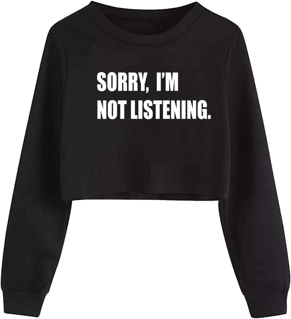 G-Amber Girls Long Sleeve Sweatshirts Kids Crop Print Funny Letters Fashion Pullover Tops (6-8 Years, Black1)