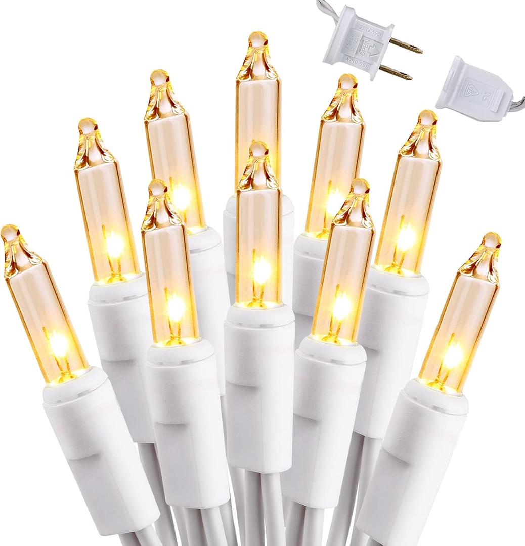 Brizled Clear Christmas Lights, 300 Count 69.6ft Incandescent White Lights String, Connectable 120V UL Certified Indoor/Outdoor White Light on White Wire for Room, Birthday, Wedding, Party, Warm White