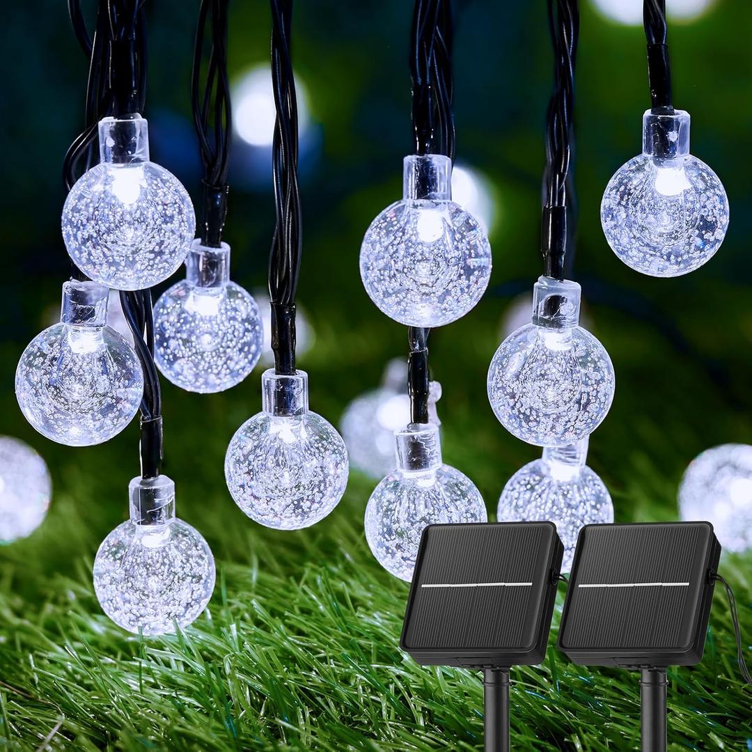 Brightown 2-Pack 120 LED 72 FT Solar String Lights Outdoor, Waterproof Solar Powered Patio Lights with 8 Lighting Modes for Garden Yard Porch Wedding Party Decor (Pure White)