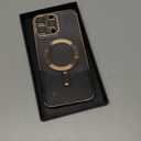 OOK Magnatic Case for iPhone 15 Pro Max Case [Compatible with MagSafe] Full Camera Lens Protector Gold Electroplate Edge Soft TPU Shockproof Protective Phone Case for Women Men 6.7 Inch - Black