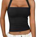 REORIA Halter Tops for Women Summer Sleeveless Going Out Outfits Y2K Trendy Cute Crop Tank Top Clothes Black Medium